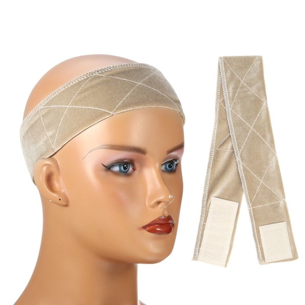 2pcs No Slip Adjustable Velvet Wig Grip Headband Beige